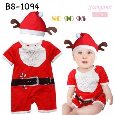 BS1094 ชุดบอดี้สูทเด็ก ซานตาครอสน้อยแต่งเคราพร้อมหมวกเขากวาง ฉลองคริสมาสต์นี้ (2ชิ้น)