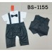 BS1155 ชุดบอดี้สูทเด็กผู้ชายออกงานแขนสั้น ติดหูกระต่าย เสื้อกั๊กลายทางสีดำ (2ชิ้น) 