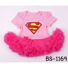 BS1169 ชุดบอดี้สูทแฟนซี เด็กผู้หญิง ลายซุปเปอร์เกิร์ล กระโปรงฟูฟ่องสีชมพู 