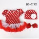 BS1172 ชุดบอดี้สูทแฟนซี เด็กผู้หญิงครบเซ็ท ลายจุดสีแดง + หมวก + ถุงเท้า (3ชิ้น) Size S