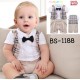 BS1188 ชุดบอดี้สูทเด็กผู้ชายออกงานแขนสั้น ติดหูกระต่ายสีดำ เสื้อกั๊กลายสก๊อตสีกากี S.95