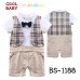 BS1188 ชุดบอดี้สูทเด็กผู้ชายออกงานแขนสั้น ติดหูกระต่ายสีดำ เสื้อกั๊กลายสก๊อตสีกากี S.95