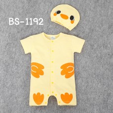 BS1192 ชุดบอดี้สูทแฟนซีเด็ก กระดุมหน้าคอกลมแขนขาสั้น ลายนกเหลือง พร้อมหมวก (2ชิ้น)
