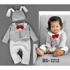 BS1212 ชุดบอดี้สูทเด็กผู้ชายออกงาน แนวแฟนซี พี่กระต่ายสีเทา พร้อมหมวกหูยาว (2ชิ้น) S.90/95