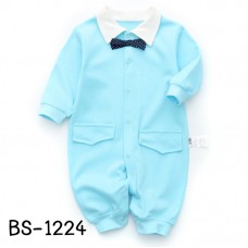 BS1224 ชุดบอดี้สูทออกงานเด็กผู้ชาย คอปกสีขาว ติดหูกระต่ายสีดำ แขนขายาวสีฟ้า S.90/95