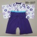 BS1227 ชุดบอดี้สูทกิโมโนเด็กผู้หญิง ตัวเสื้อลายดอก คาดเอวสีฟ้า กางเกงสีม่วง S.80