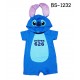 BS1232 ชุดบอดี้สูทแฟนซีเด็ก แขนสั้น พร้อมฮู้ด ลายสติชท์ (Stitch) สีน้ำเงิน