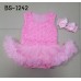 BS1242 ชุดบอดี้สูทแฟนซี เด็กผู้หญิง แขนกุดแต่งกุหลาบซ้อน ผ้าคาดผมติดกิ๊บโบว์ สีชมพู (2ชิ้น) Size M
