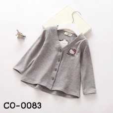 CO0083 เสื้อคลุมกันหนาวเด็กผู้หญิง แขนยาวกระดุมหน้า ปักลายคิตตี้สีเทา 