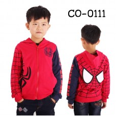 CO0111 เสื้อกันหนาวเด็ก แขนยาวข้างนึงสีดำ ซิปหน้า พร้อมฮู้ด ลายสไปเดอร์แมน