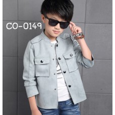 CO0149 เสื้อแจ็คเก็ตเด็กผู้ชาย เด็กโต แขนยาวหนังกลับ สีเทา 