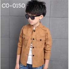 CO0150 เสื้อแจ็คเก็ตเด็กผู้ชาย เด็กโต แขนยาวหนังกลับ สีน้ำตาล