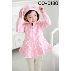 CO0180 เสื้อคลุมกันหนาวเด็กผู้หญิง แขนยาวพร้อมฮู้ดกระต่ายหูกระดิก สีชมพูลายจุด 