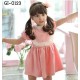 GI0123 เดรสเด็กผู้หญิง แขนสั้น คอตั้ง ระบายรอบอก แต่งกระดุม 3 เม็ดสีชมพู S.110