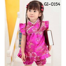 GI0154 ชุดจีนสาวหมวยกี่เพ้า + กางเกงขาจั๊ม ลายโบตั๋นสีชมพูเข้ม ฉลองตรุษจีน (2ชิ้น)