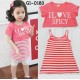 GI0183 เดรสเด็กผู้หญิง สายเดี่ยวลายขวาง + เสื้อแขนสั้นเอวลอยสกรีน I Love Spicy  สีชมพู (2ชิ้น) S.90