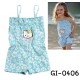 GI0406 จั๊มสูทเด็กผู้หญิง สายเดี่ยว สม๊อคอก หน้าคิตตี้ ลายดอกสีฟ้า S.80/100