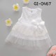 GI0467 เดรสสั้นเด็กผู้หญิง ออกงาน แขนกุด ช่วงบนแต่งผ้าลูกไม้ ติดโบว์ กระโปรงผ้าชีฟอง สีขาว 