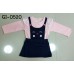 GI0520 เดรสสั้นเด็กผู้หญิง แขนยาว ปักหน้า สไตล์เอี๊ยมยีนส์ สีชมพู S.90