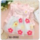 GI0532 เดรสสั้นเด็กผู้หญิง แขนยาว พร้อมสร้อยไข่มุกติดดอกไม้ (ถอดออกได้) ชายกระโปรงปักดอกไม้ สีชมพูอ่อน S.80/90