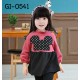 GI0541 เดรสสั้นเด็กผู้หญิง คอกลม ติดหน้ามินนี่เมาส์ ลายจุดสีดำ แขนยาว จั๊มปลายแขน สีชมพู S.110/130