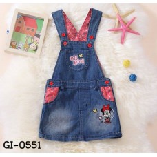 GI0551 เอี๊ยมยีนส์เด็กผู้หญิง ปักมินนี่เมาส์ แต่งกระเป๋าที่หน้าอก สียีนส์ S.100