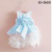 GI0603 เดรสเด็กผู้หญิง ออกงาน แขนกุด ผ้าซาติน ชายกระโปรงย้วยเป็นชั้นๆ สีขาว แต่งโบว์ทั้งด้านหน้าด้านหลัง สีฟ้า