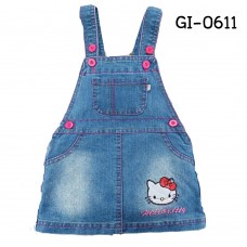 GI0611 เดรสเอี๊ยมยีนส์ เด็กผู้หญิง แต่งกระเป๋าที่อก ปักหน้าคิตตี้ สียีนส์ (ไม่รวมเสื้อตัวใน) S.80/90