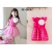GI0616 เดรสเด็กผู้หญิง แขนระบาย แต่งดอกไม้ที่อก สีขาว กระโปรงลายขวางผ้าแก้ว สีชมพู S.100/120