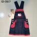 GI0617 เอี๊ยมยีนส์เด็กผู้หญิง ปักหน้าคิตตี้ที่อก แต่งขอบดาวสีชมพู สียีนส์เข้ม S.90/110