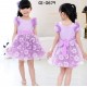 GI0679 เดรสเด็กผู้หญิง ออกงาน แขนสั้น แต่งลูกไม้ลายดอกไม้รอบชุด สีม่วง