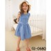 GI0680 เดรสเด็กผู้หญิง แขนกุดระบายถึงช่วงเอว กระดุมหน้า ลายจุดสียีนส์เข้ม S.90/100