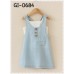 GI0684 ชุดเด็กผู้หญิง เสื้อสายเดี่ยว สีขาว + เดรสทรงเอี๊ยม สายไขว้หลัง แต่งกระดุมหน้า ผ้ายีนส์ซีด (2ชิ้น) 