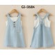 GI0684 ชุดเด็กผู้หญิง เสื้อสายเดี่ยว สีขาว + เดรสทรงเอี๊ยม สายไขว้หลัง แต่งกระดุมหน้า ผ้ายีนส์ซีด (2ชิ้น) 