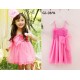 GI0694 เดรสเด็กผู้หญิง สายเดี่ยว สม๊อคอก แต่งโบว์ กระโปรงฟูฟ่อง สีชมพู S.100/110