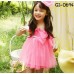 GI0694 เดรสเด็กผู้หญิง สายเดี่ยว สม๊อคอก แต่งโบว์ กระโปรงฟูฟ่อง สีชมพู