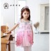GI0697 เดรสเด็กผู้หญิง ออกงาน Frozen แนวเจ้าหญิงแสนสวย ติดเพชรที่อก แต่งผ้าลูกไม้ลายดอกไม้โทนสีชมพูแดง S.130