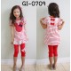 GI0709 ชุดเด็กผู้หญิง เสื้อคอกลม หน้ามินนี่เมาส์ ติดโบว์ ลายขวางสีแดง + เล็คกิ้งขา 3 ส่วน ติดโบว์ สีแดง (2ชิ้น) S.100/110