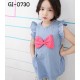 GI0730 เดรสเด็กผู้หญิง แขนกุดระบาย แต่งสร้อยคอโบว์ใหญ่สีชมพูติดเลื่อม ช่องล้วงกระเป๋าทรงหมี ผ้ายีนส์สีซีด S.100 