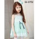 GI0752 เดรสเด็กผู้หญิง แขนกุดขอบลูกไม้ ติดดอกไม้ที่เอวสีขาว ช่วงบนแต่งผ้าลูกไม้โปร่ง สีเขียว (2ชิ้น) S.110