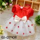 GI0790R ชุดเดรสสั้นเด็กผู้หญิง ชุดราตรีเด็กแขนสั้น สีแดง แต่งโบว์ กระโปรงสีขาวลายจุด Small