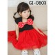 GI0803 เดรสเด็กผู้หญิง หูมินนี่เมาส์ปิดบ่าสีดำ ติดโบว์ใหญ่ลายจุดสีแดง 