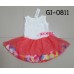 GI0811 ชุดเดรสเด็กผู้หญิงออกงาน แขนกุด กลีบกุหลาบหลากสีในกระโปรง สีแดงแตงโม