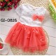 GI0826 เดรสสั้นเด็กผู้หญิงออกงาน เด็กเล็ก แขนสั้นแต่งลูกไม้สีขาว กระโปรงสีแดงแตงโม