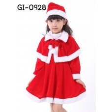GI0928 เดรสแฟนซีเด็กผู้หญิงซานตี้ พร้อมผ้าคลุมไหล่ และหมวก ฉลองคริสมาสต์นี้ (3ชิ้น)