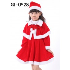 GI0928 เดรสแฟนซีเด็กผู้หญิงซานตี้ พร้อมผ้าคลุมไหล่ และหมวก ฉลองคริสมาสต์นี้ (3ชิ้น)
