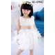 GI0940 ชุดราตรีเด็กผู้หญิงออกงาน แขนกุด แต่งดอกไม้ช่วงบน กระโปรงระบายเป็นชั้นๆ สีขาว 