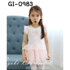 GI0983 เดรสเด็กผู้หญิงออกงานแต่งผ้าลูกไม้ กระโปรงฟูฟ่อง สีชมพู S.110/130