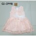 GI0998 เดรสเด็กผู้หญิงแขนกุดติดโบว์ที่เอว ผ้าลูกไม้สีโอรส