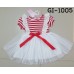 GI1005 เดรสเด็กผู้หญิงแขนสั้น แต่งผ้าลูกไม้ระบายบ่าถึงเอว ลายขวางสีขาวสลับสีแดง 